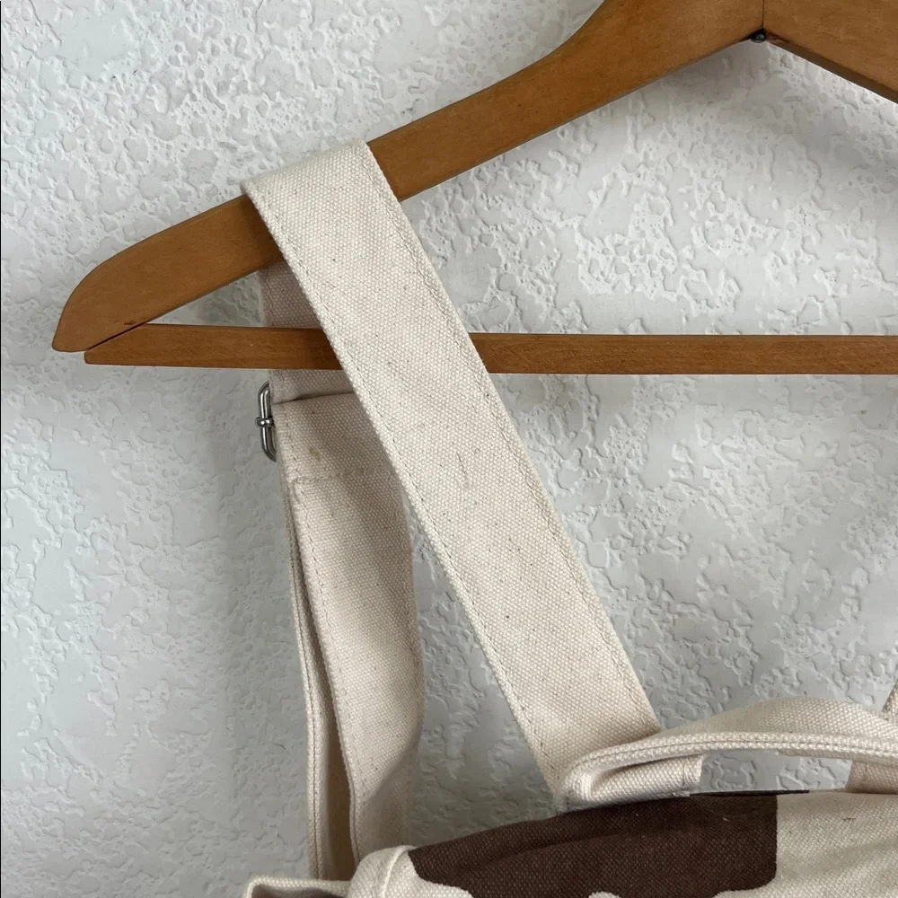 BAGGU Canvas Cow Print Backpack in Cream and Brown